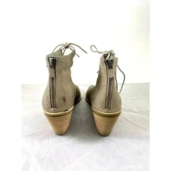 Eileen Fisher Beige Lace Up Peep Open Toe Bootie Women Sz 8 - Picture 7 of 8